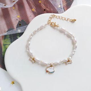 Alloy Dog Faux Pearl Bracelet 1 Pc - As Shown In Figure - One Size