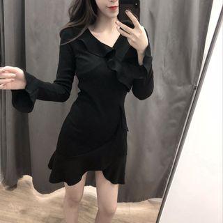 Ruffled Long-sleeve A-line Dress