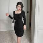 Long-sleeve Bow Detail Sheath Dress