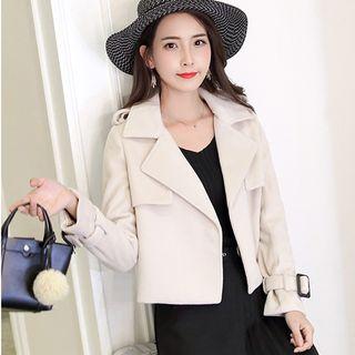 Open Front Plain Woolen Jacket