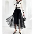 2-in-1 Cardigan Tulle Maxi Dress
