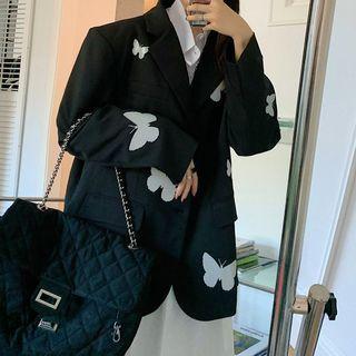 Butterfly Print Blazer Black - One Size
