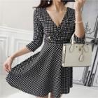 Faux-pearl Accent Checked Dress