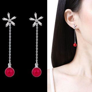Rhinestone Star Bead Dangle Earring 1 Pair - Sterling Silver Needle - Drop Earring - One Size