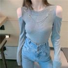 Long-sleeve Cold-shoulder Chain Strap T-shirt