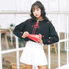 Set : Lace Up Long-sleeve Sweatshirt + Pleated Mini Skirt