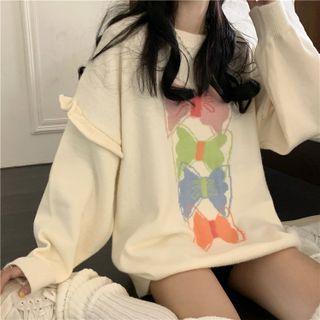 Round Neck Bow Print Sweater