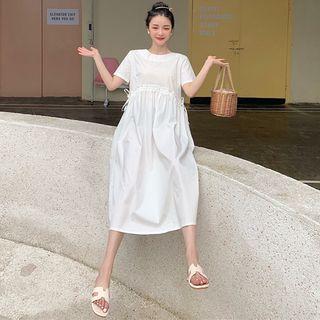 Plain Short-sleeve Drawstring Loose-fit Dress