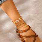 Set Of 4: Alloy Shell / Bee / Rhinestone Anklet Gold - One Size