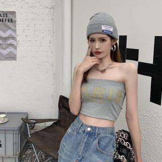 Lettering Print Tube Top Gray - One Size