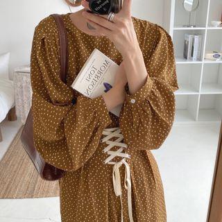 Long-sleeve Dotted Lace-up Dress