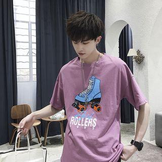 Short-sleeve Roller Skate Shoes Print T-shirt