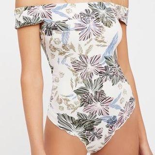 Off Shoulder Floral Print Swimsuit