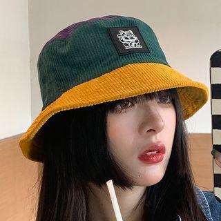 Applique Two-tone Corduroy Bucket Hat