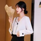 Button-accent V-neck Chiffon Blouse