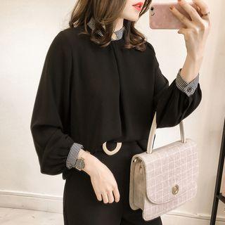 Long-sleeve Patterned-trim Top