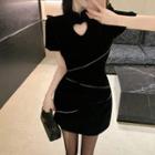 Short-sleeve Heart Cutout Velvet Mini Sheath Dress