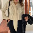 Scarf-neck Buttoned Blouse