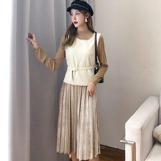 Set: Vest + Long-sleeve Midi Dress