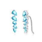 925 Sterling Silver Simple Water Drop Earrings With Blue Cubic Zircon Silver - One Size