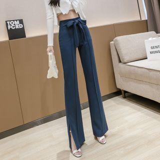 High-waist Slit Plain Pants