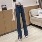 High-waist Slit Plain Pants
