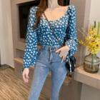 Long-sleeve Floral Top Daisy - Blue - One Size