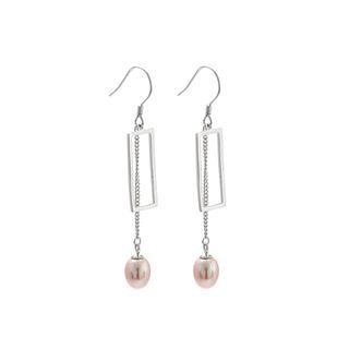 Sterling Silver Simple Fashion Geometric Rectangular Purple Freshwater Pearl Tassel Earrings Silver - One Size