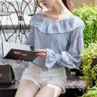 Frilled Pinstripe Long-sleeve Top