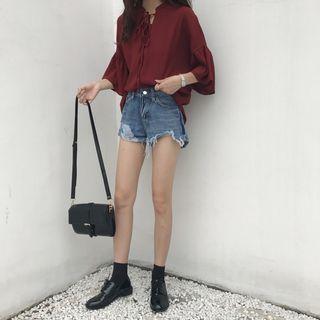 Tie Neck 3/4 Sleeve Chiffon Shirt