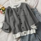 Contrasted Pinstripe Loose-fit Cardigan Gray - One Size