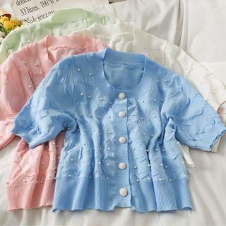 Pearl-accent Button-up Knit Top