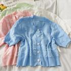 Pearl-accent Button-up Knit Top