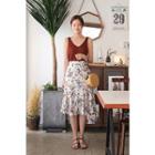 Ruffle-hem Floral A-line Midi Skirt