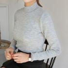 Mock-neck Long-sleeve Slim-fit Knit Top