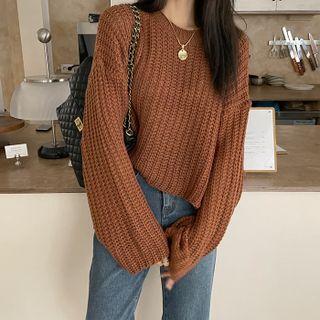 Wide-sleeve Ribbed Knit Crop Top