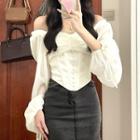 Long-sleeve Off-shoulder Chiffon Corset Top / Mini Pencil Skirt