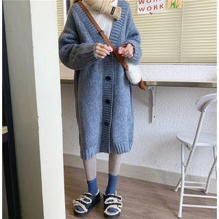 V-neck Long Knit Cardigan Milky Blue - One Size