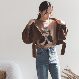 Faux Leather Open-front Jacket