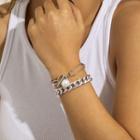 Set Of 2: Faux Pearl Bracelet + Chunky Chain Bracelet