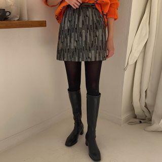 Patterned A-line Denim Miniskirt