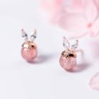 925 Sterling Silver Rhinestone & Bead Rabbit Earring 1 Pair - S925 Silver Stud - Pink & Rose Gold - One Size