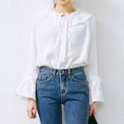 Capelet Ruffle-cuff Textured Blouse
