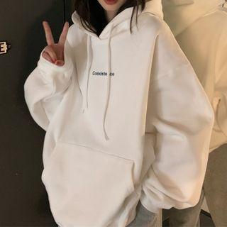 Oversized Plain Lettering Long-sleeve Hoodie