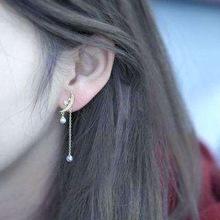 S925 Sterling Silver Moon Fringe Stud Earring