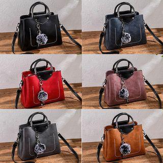 Pompom Drop Stitched Crossbody Handbag
