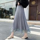 Lace Paneled Knit A-line Midi Skirt