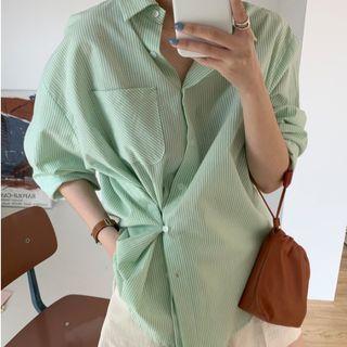3/4-sleeve Striped Asymmetrical Shirt