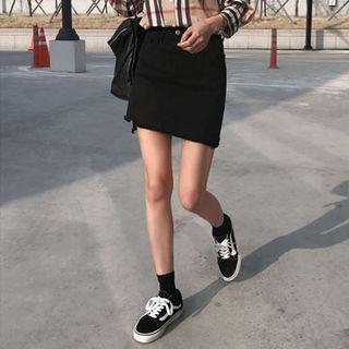 Zip-front Distressed Mini Skirt