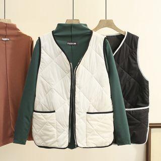Contrast Trim Zip-up Quilted Vest